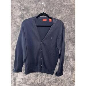 Vintage IZOD Navy Button Cardigan Sweater 100% Cotton Logo M